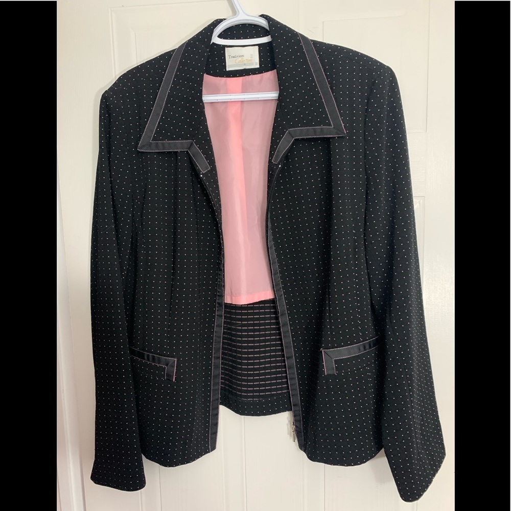 ❤️GORGEOUS BLAZER/JACKET❤️BLACK WITH PINK DOTS AND PINK SILK INNER LINING❤️SZ XL